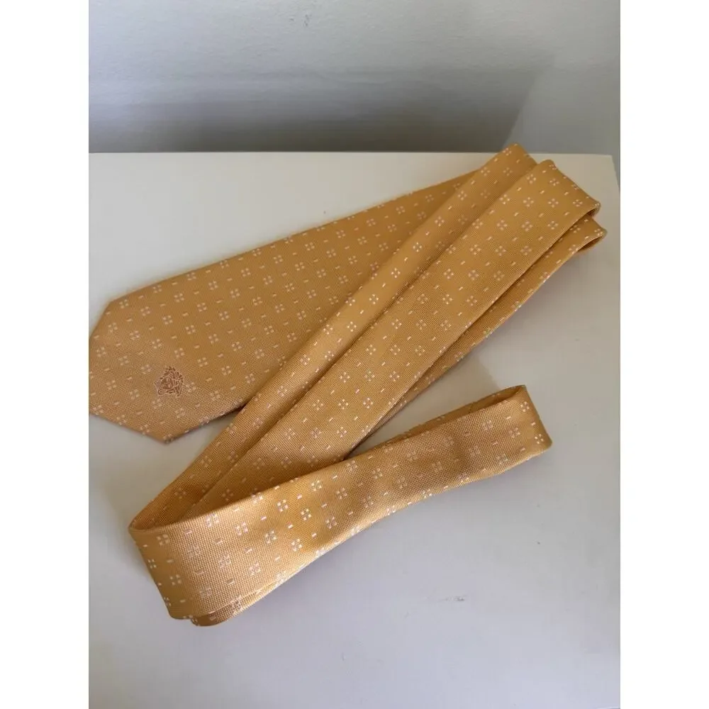 GIANNI VERSACE vintage silk neck tie Yellow Men’s Logo Made In Italy